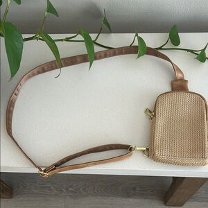 Chic Woven Tan Crossbody Bag